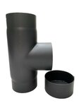 T-Stuk 120mm zwart 2mm staal met deksel en verjonging