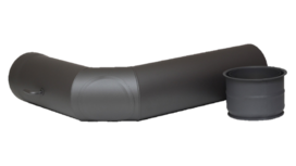 150 mm Duitse bocht 90 graden met luik en smoorklep zwart/antraciet 2mm staal 
