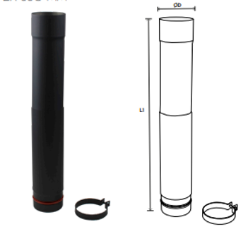 80mm enkelwandig pas-pelletpijp zwart 1,2mm 38 tot 63 cm
