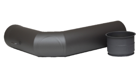 150 mm Duitse bocht 90 graden met luik en smoorklep zwart/antraciet 2mm staal 