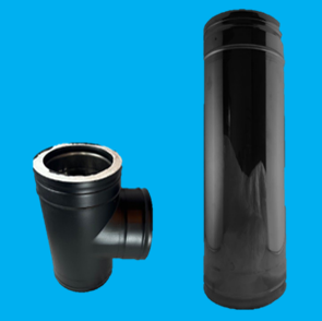 pelletkachelpijp dw 80/130 rvs 80mm zwart gecoat T-stuk en lengte element